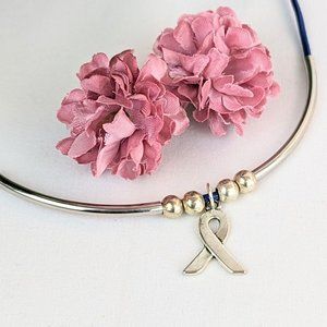 Alopecia Awareness Necklace Autoimmune Blue Ribbon Necklace Silver Charm Blue